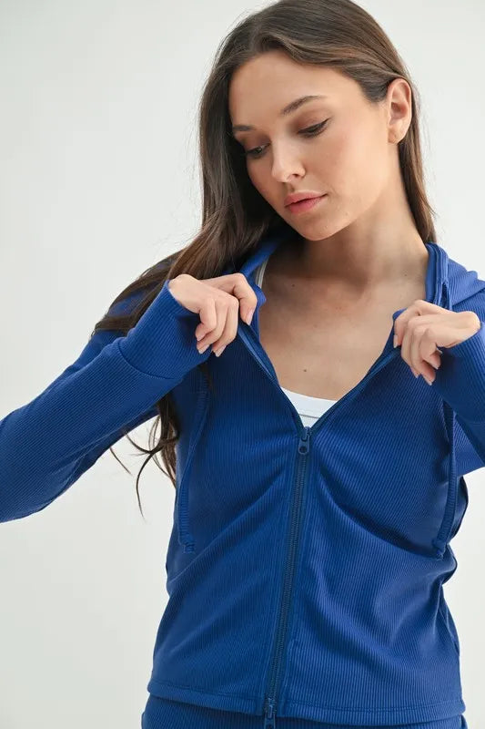 MONO B Ribbed Long Sleeve Hoodie, view 5