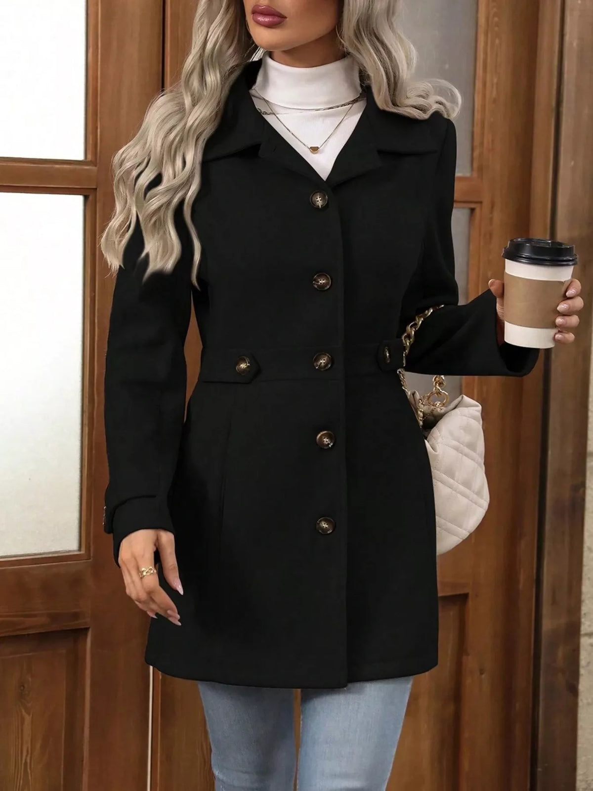 Single-Breasted Long Sleeve Coat - Lilixa.store