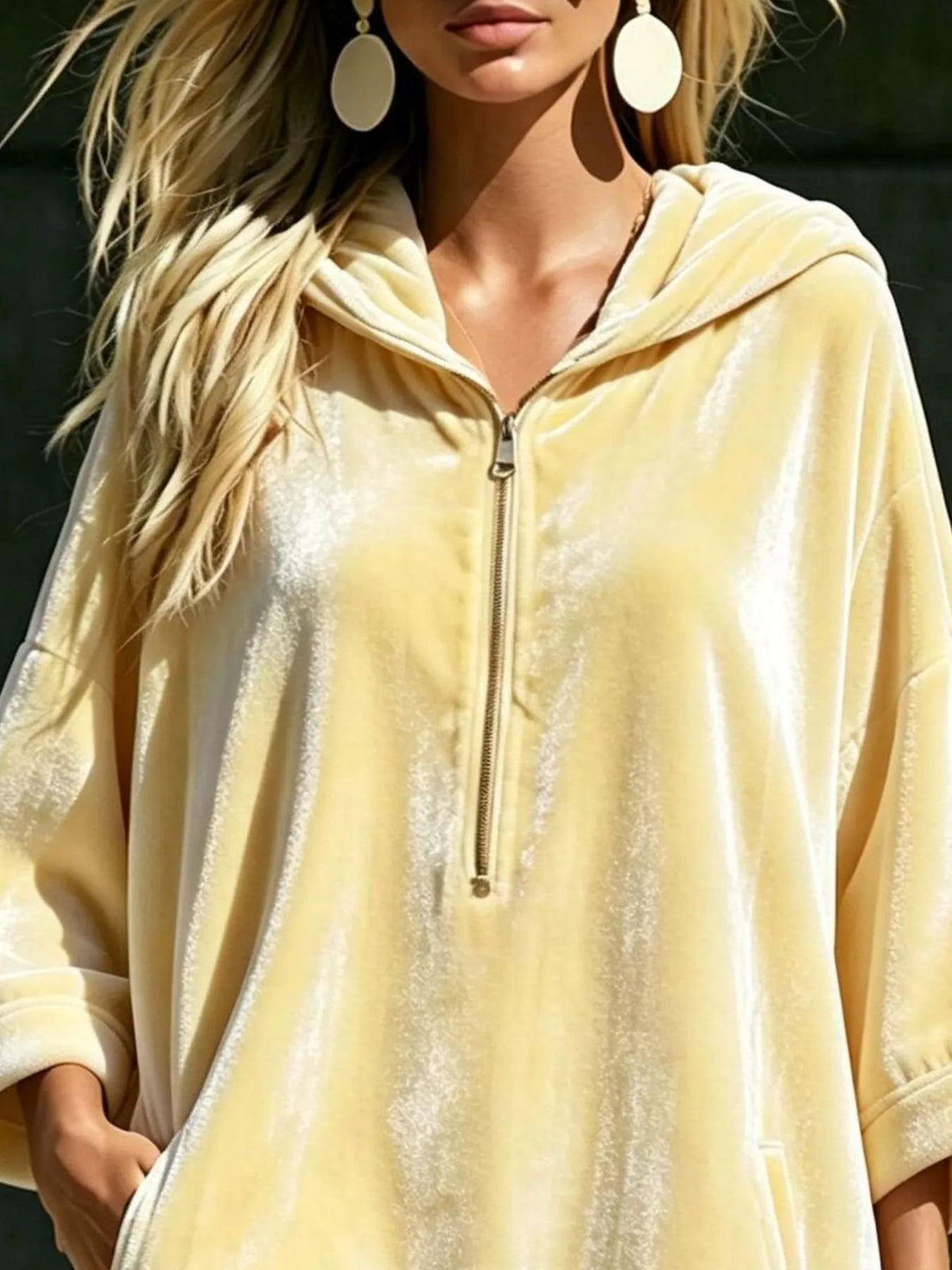 Full Size Half-Zip 3/4 Sleeve Hoodie Dress Plus Size