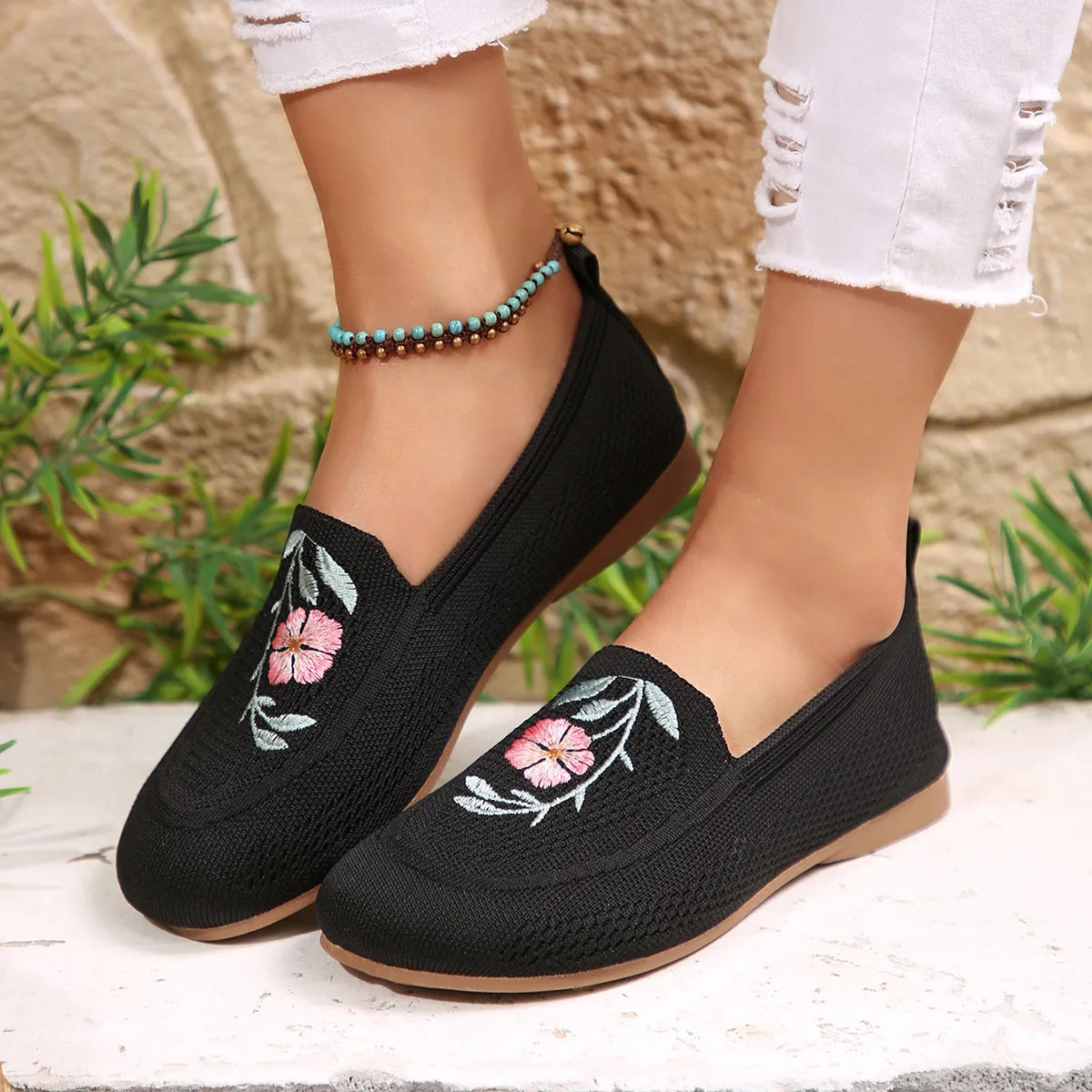 Embroidered Mesh Slip-Ons, view 5