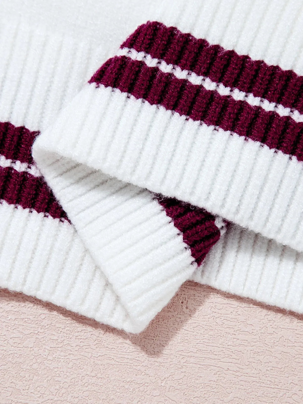 Letter Contrast Hem Round Neck Sweater - Lilixa.store