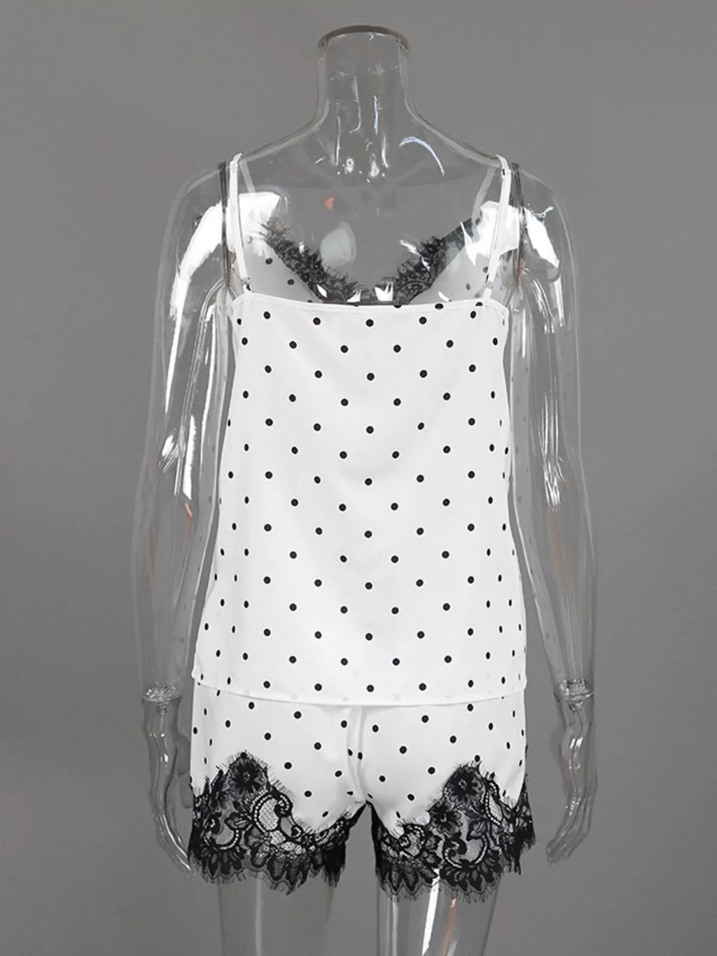 Polka Dot Lace Trim Cami & Cardigan and Shorts Set - Lilixa.store