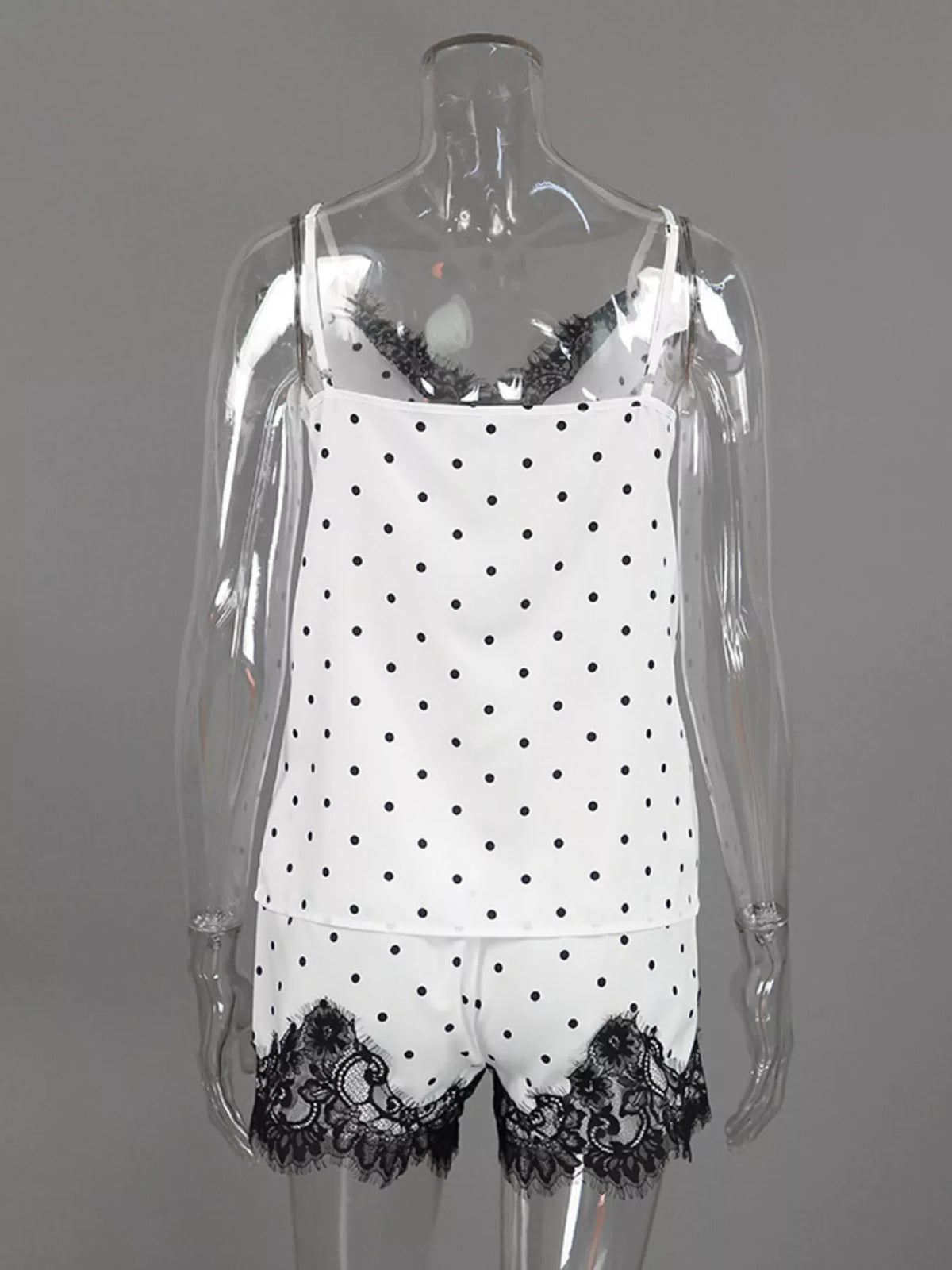 Polka Dot Lace Trim Cami & Cardigan and Shorts Set - Lilixa.store