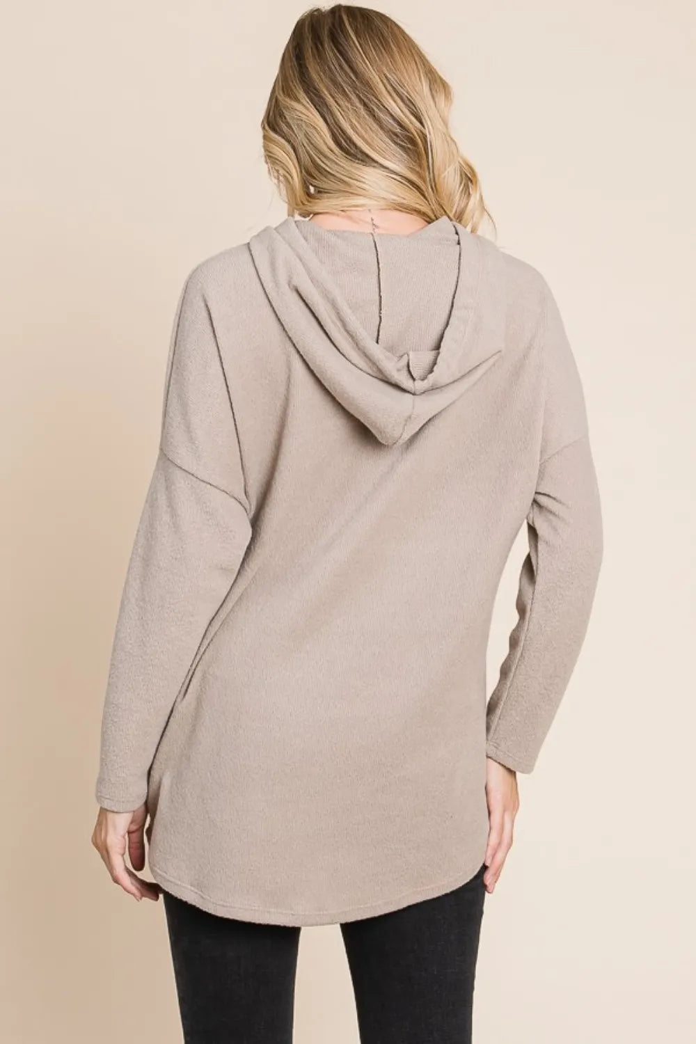 BOMBOM Contrast Drawstring Drop Shoulder Knit Hoodie - Lilixa.store