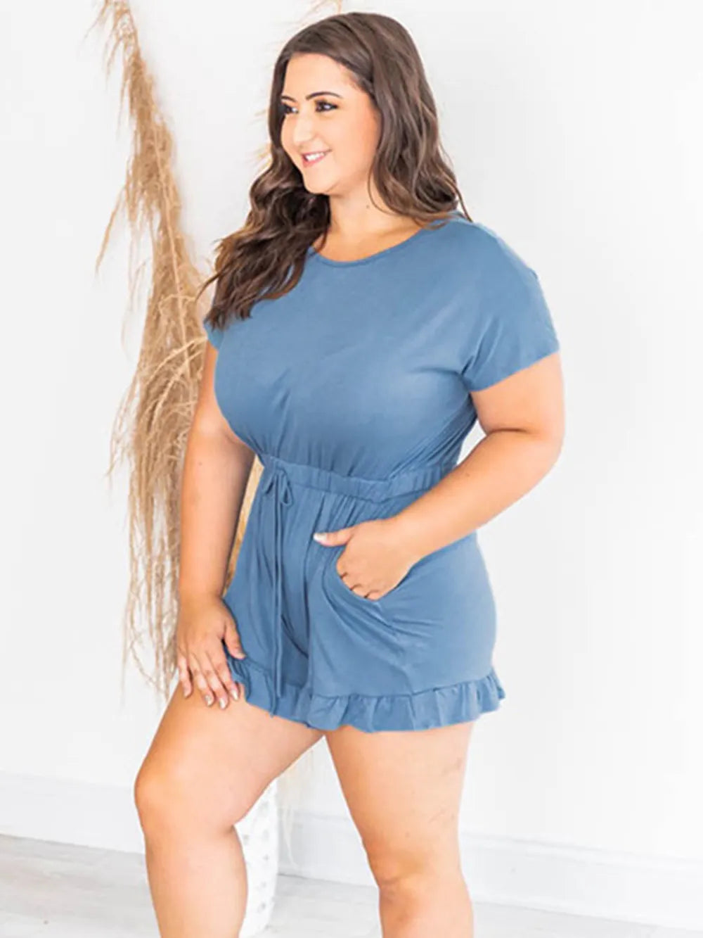 Ruffled Boat Neck Short Sleeve Romper, view 11