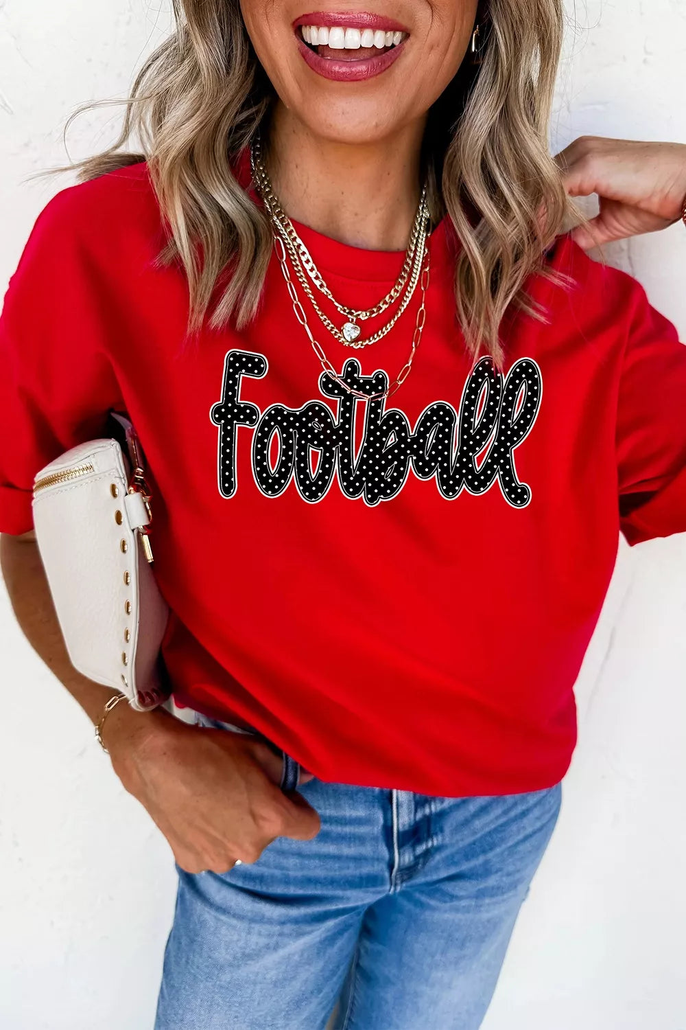 Full Size Football Polka Dot Letter Graphic Game Day T Shirt Plus Size - Lilixa.store