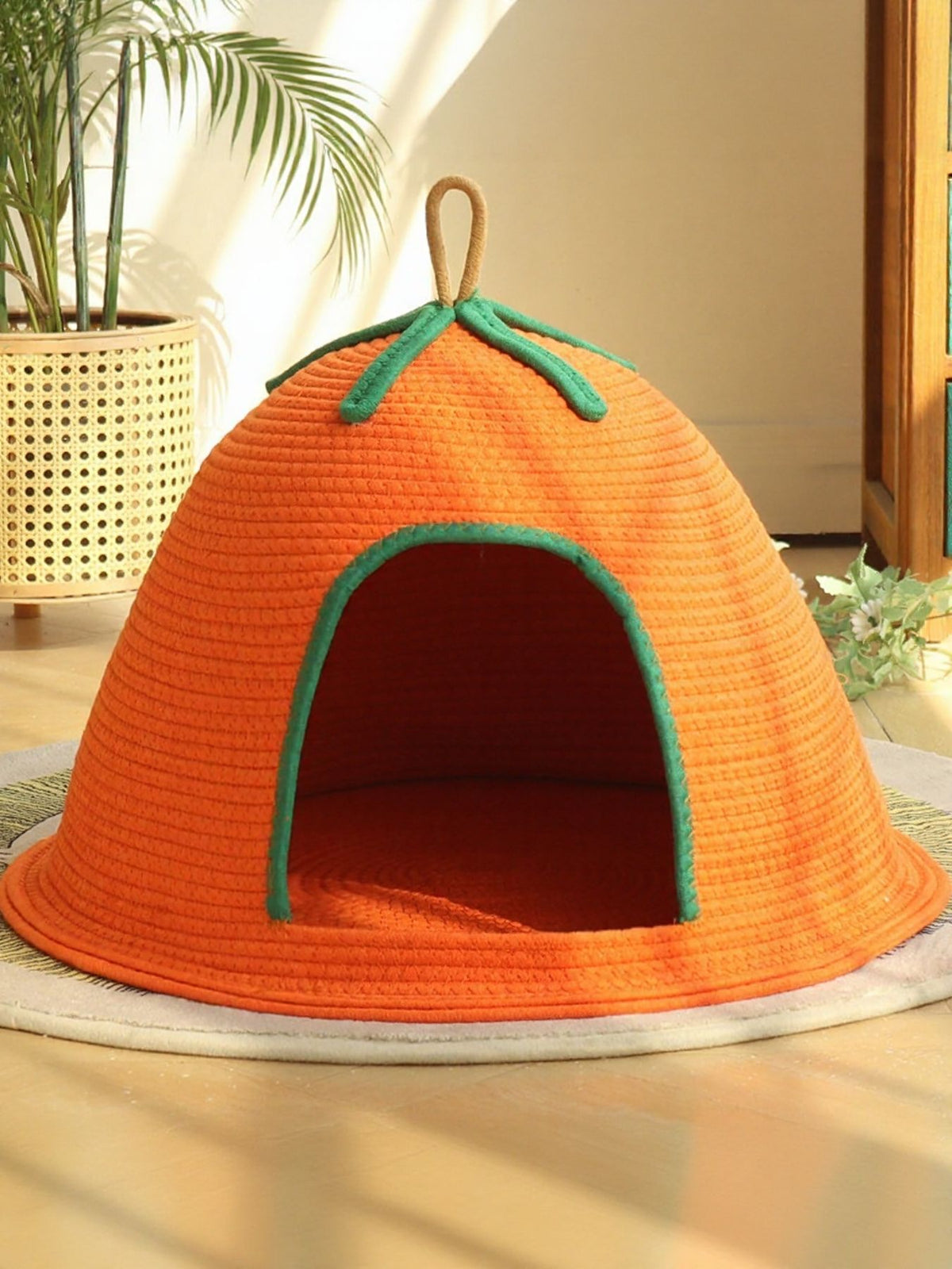 Cozy Rope Woven Cat Cave Bed with Handle - Lilixa.store