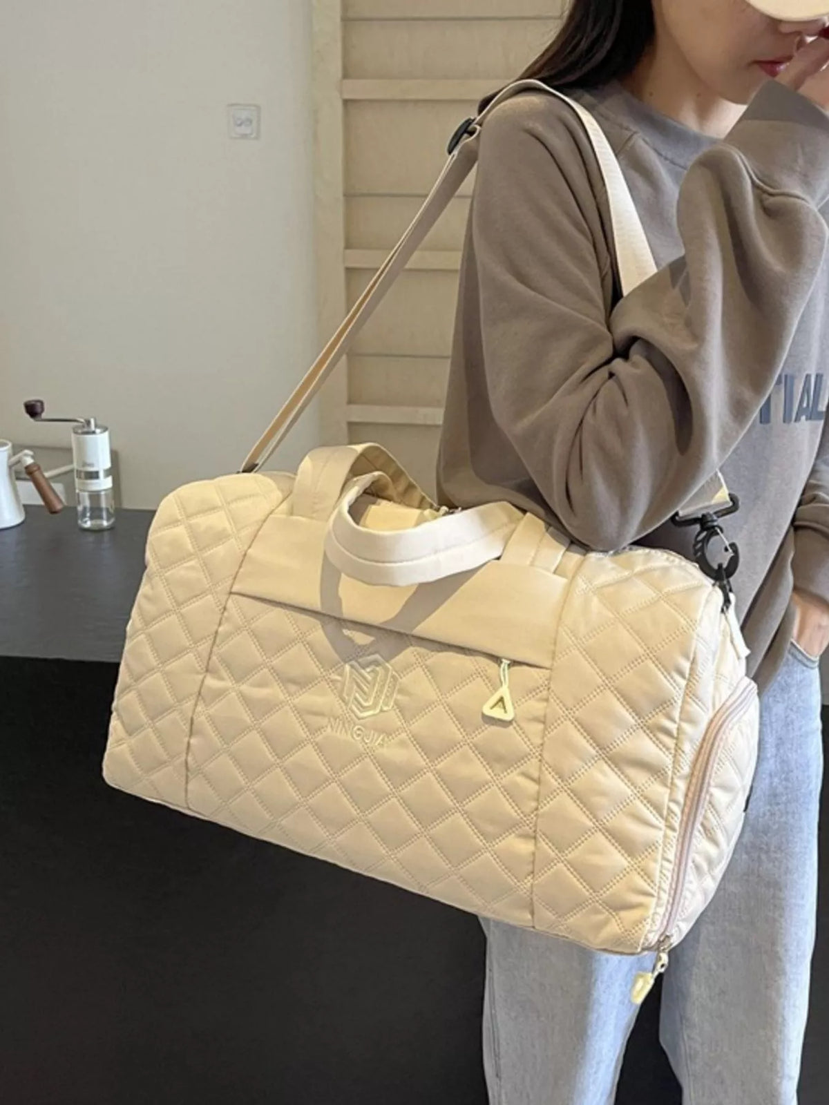 Quilted Duffel Bag with Adjustable Strap - Lilixa.store