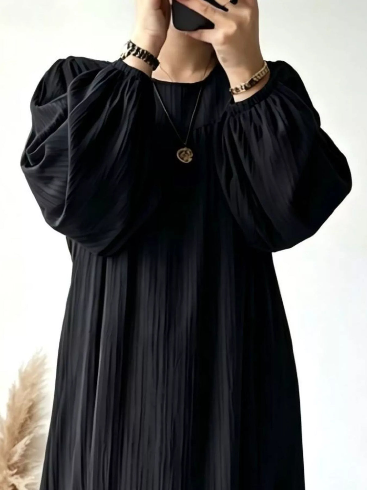 Full Size Textured Puff-Sleeve Maxi Dress Plus Size, view 5