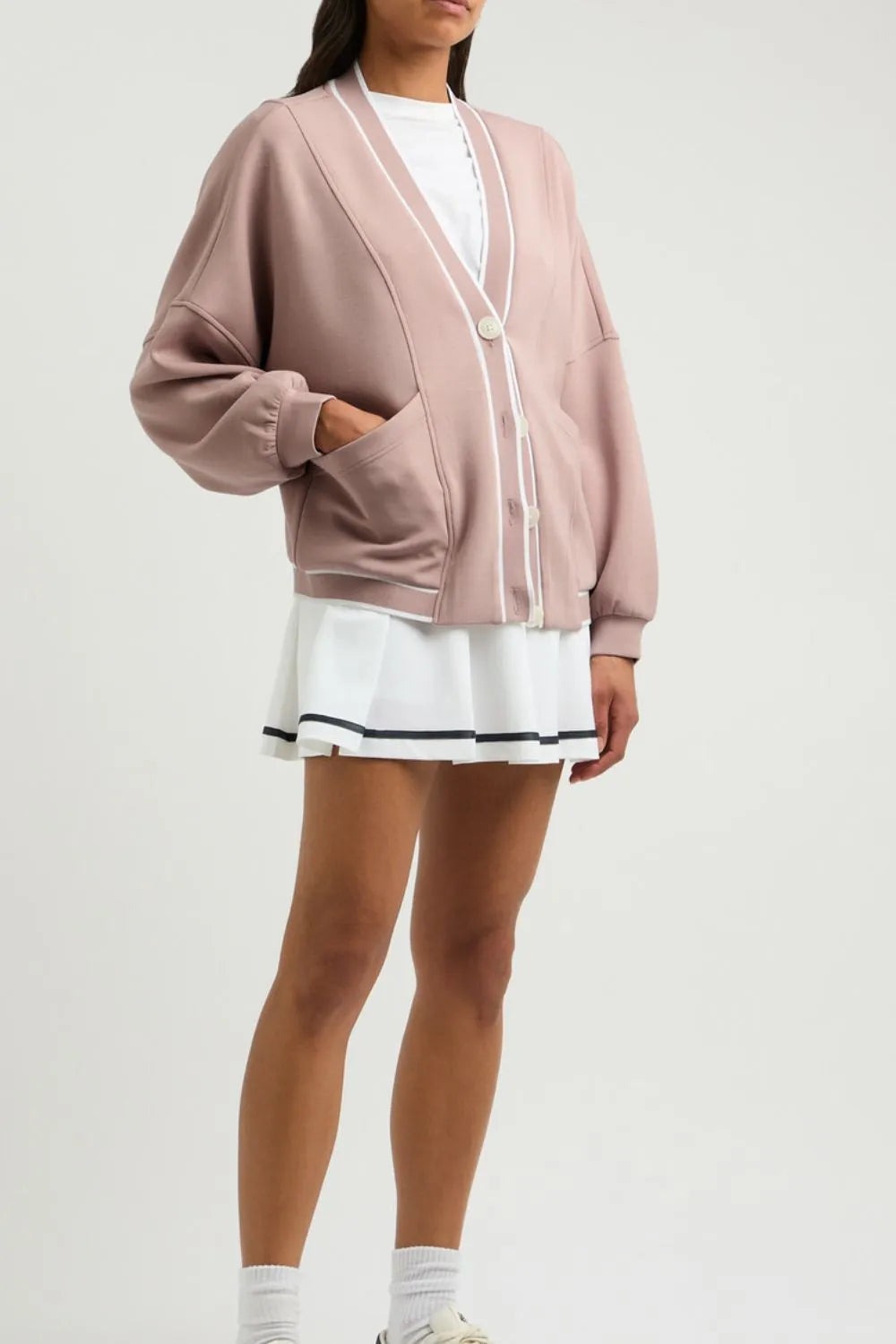 Contrast Trim V Neck Button Up Cardigan - Lilixa.store