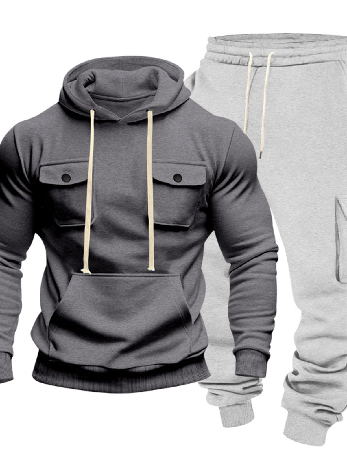 Men's Full Size Kangaroo Pocket Hoodie and Sweatpants Two-Piece Set Plus Size