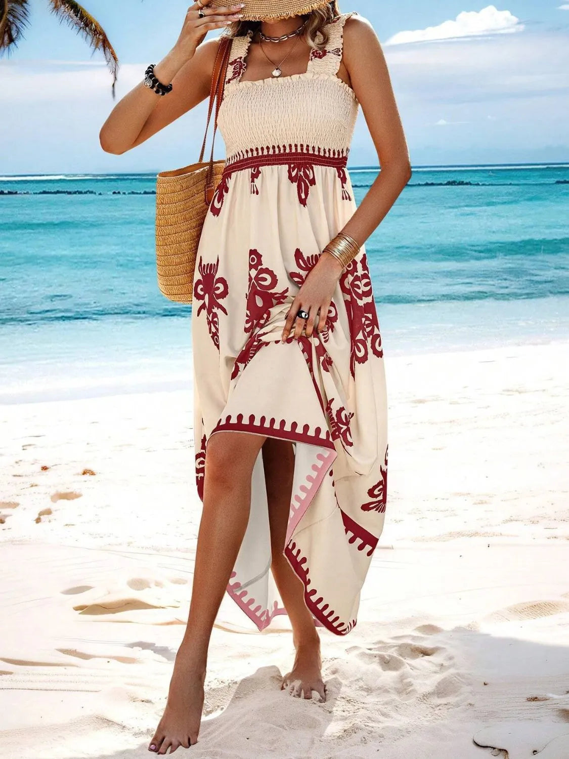 Smocked Printed Wide Strap Maxi Dress, view 21