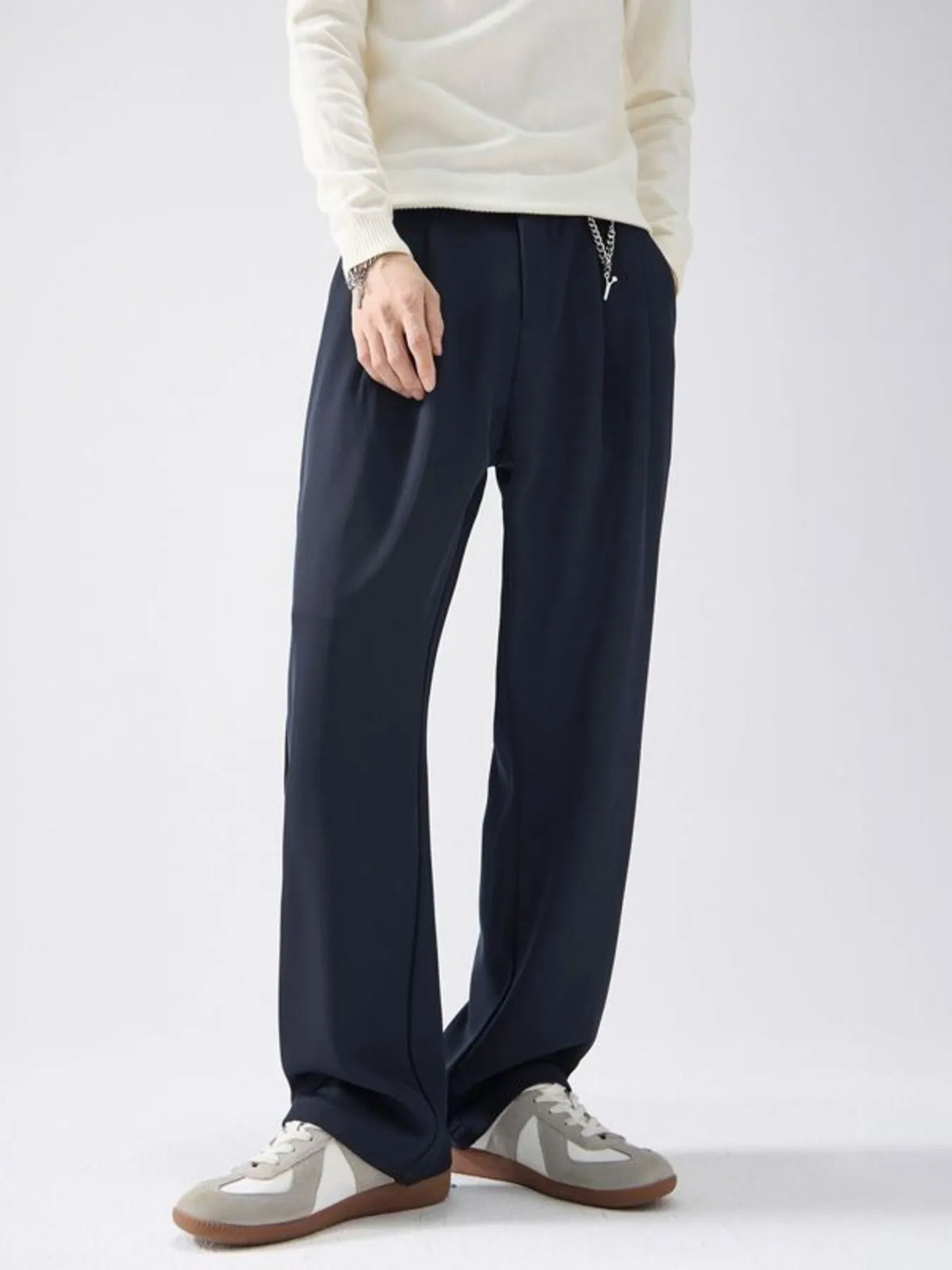 Men's Full Size Drawstring Wide Leg Pants with Pockets Plus Size in Navy Blue