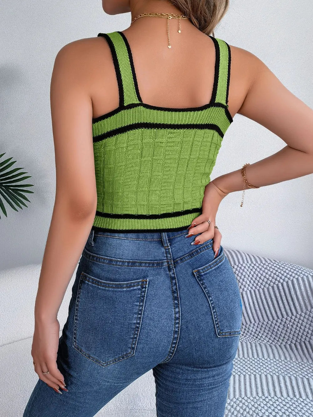 Decorative Button Wide Strap Knit Cami, view 5