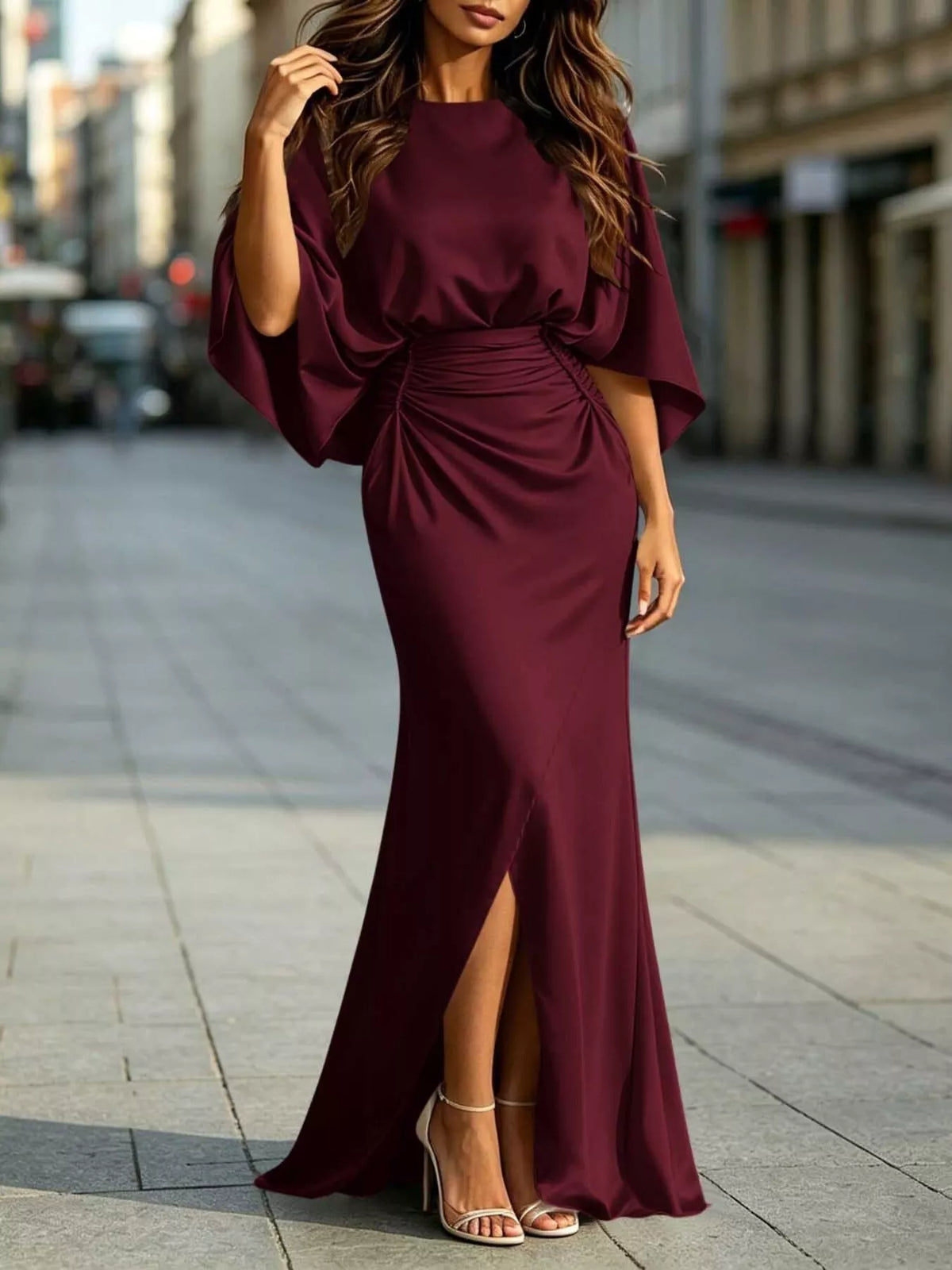 Ruched Waist Maxi Dress with Pockets, view 4