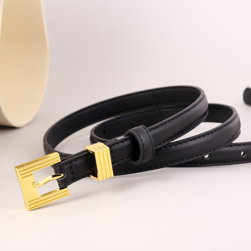 Skinny Leather Belt with Golden Buckle - Lilixa.store