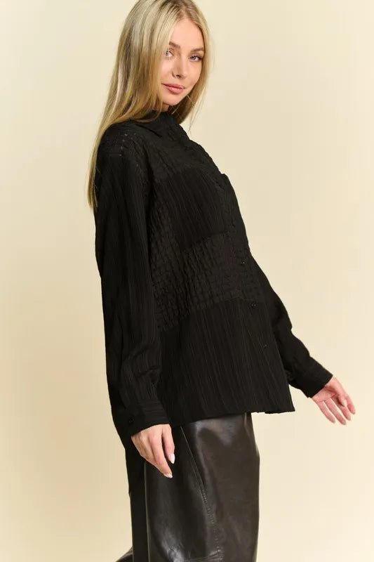 Davi & Dani Crinkled Jacquard Button Down Shirt - Lilixa.store