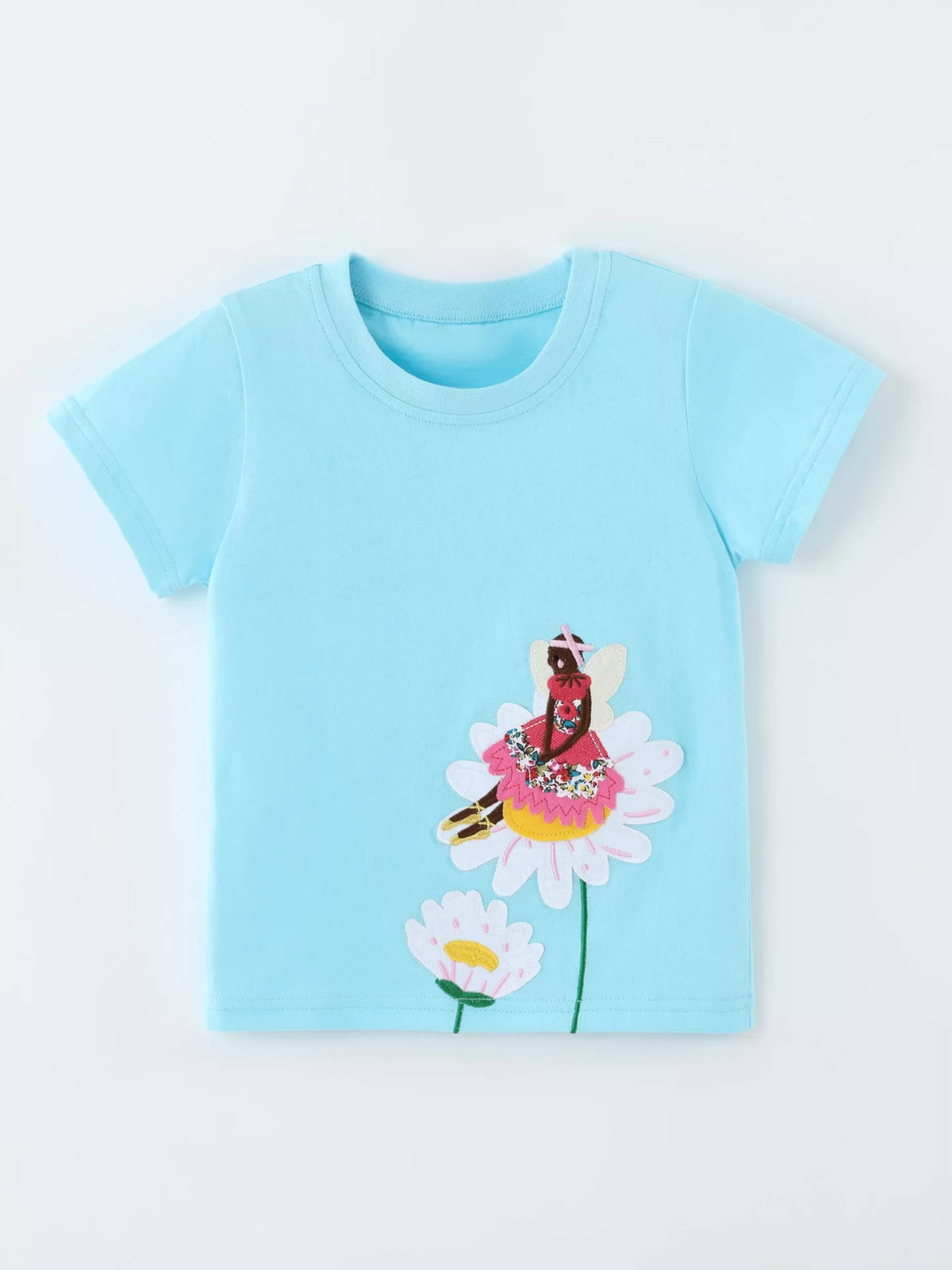 Children's Fairy and Flower Embroidered Short Sleeve T-Shirt - Lilixa.store