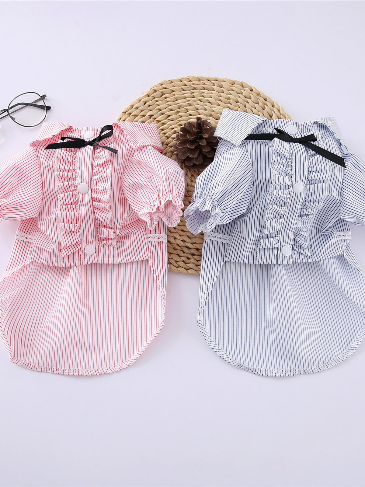 Striped Ruffle Pet Top with Bow
