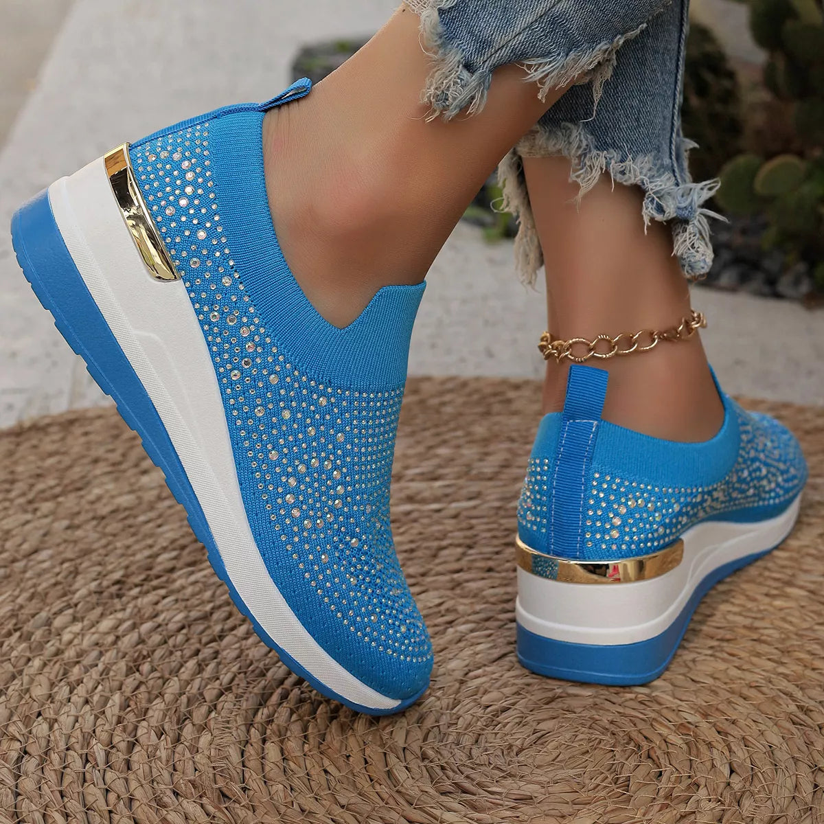 Rhinestone Round Toe Slip-Ons - Lilixa.store