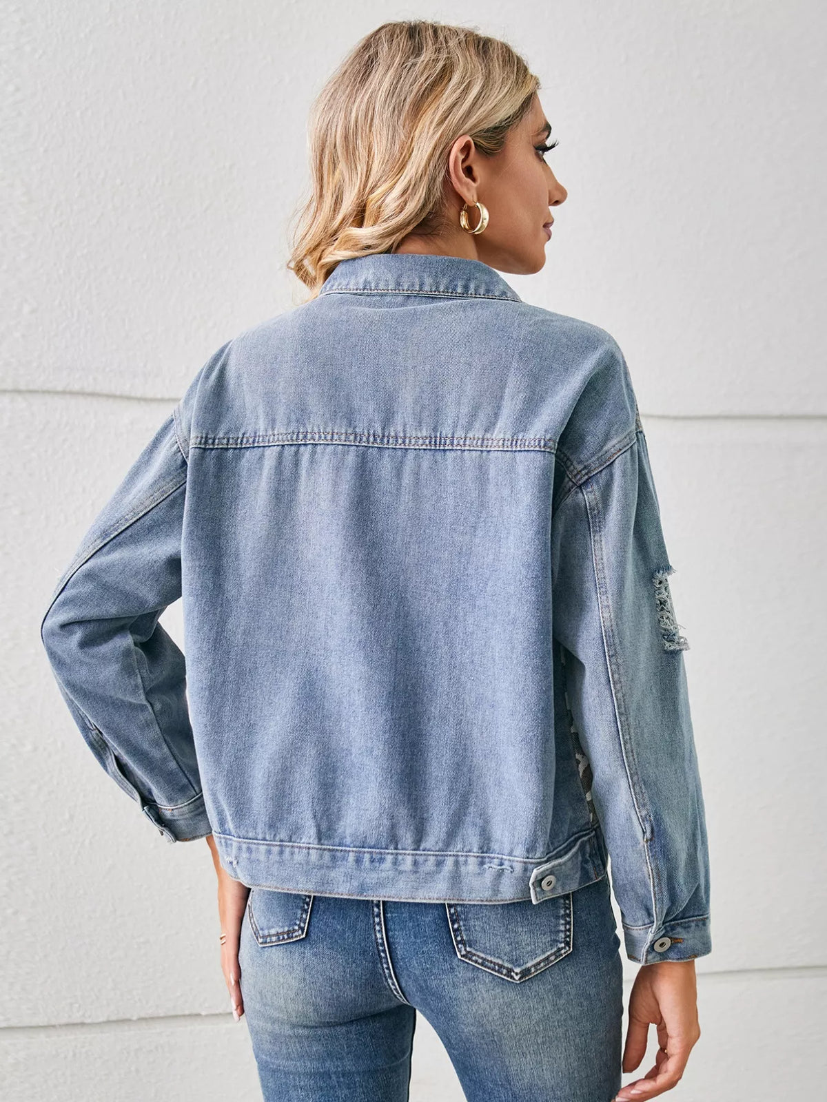 Snake Print Button Up Denim Jacket