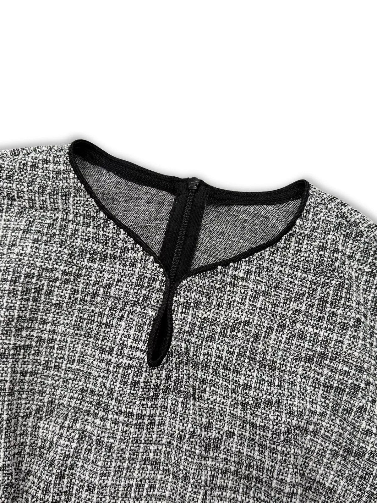 Elegant Long Sleeve Belted Shift Dress with Ruffled Hem in Black, view 6