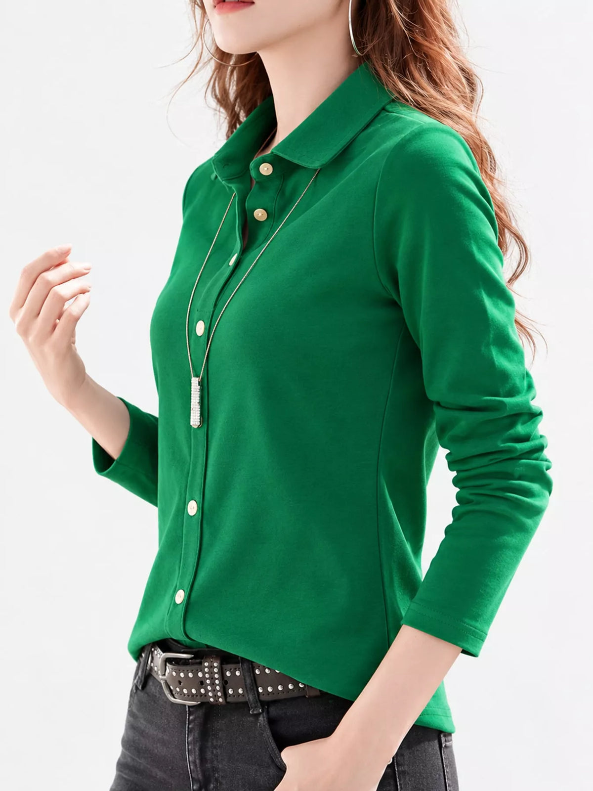 Full Size Button-Down Long Sleeve Shirt Plus Size, view 25