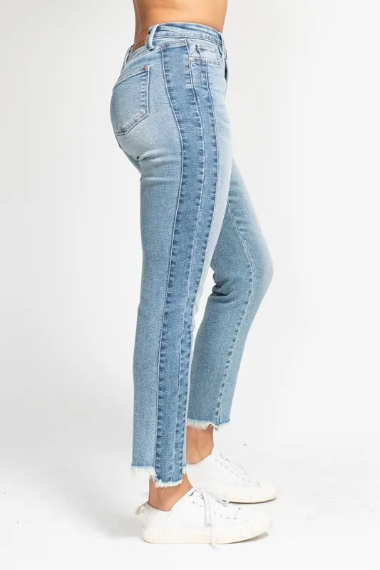 Judy Blue Full Size Vintage Wash Side Panel Detail with Fray Hem Slim Plus Size - Lilixa.store