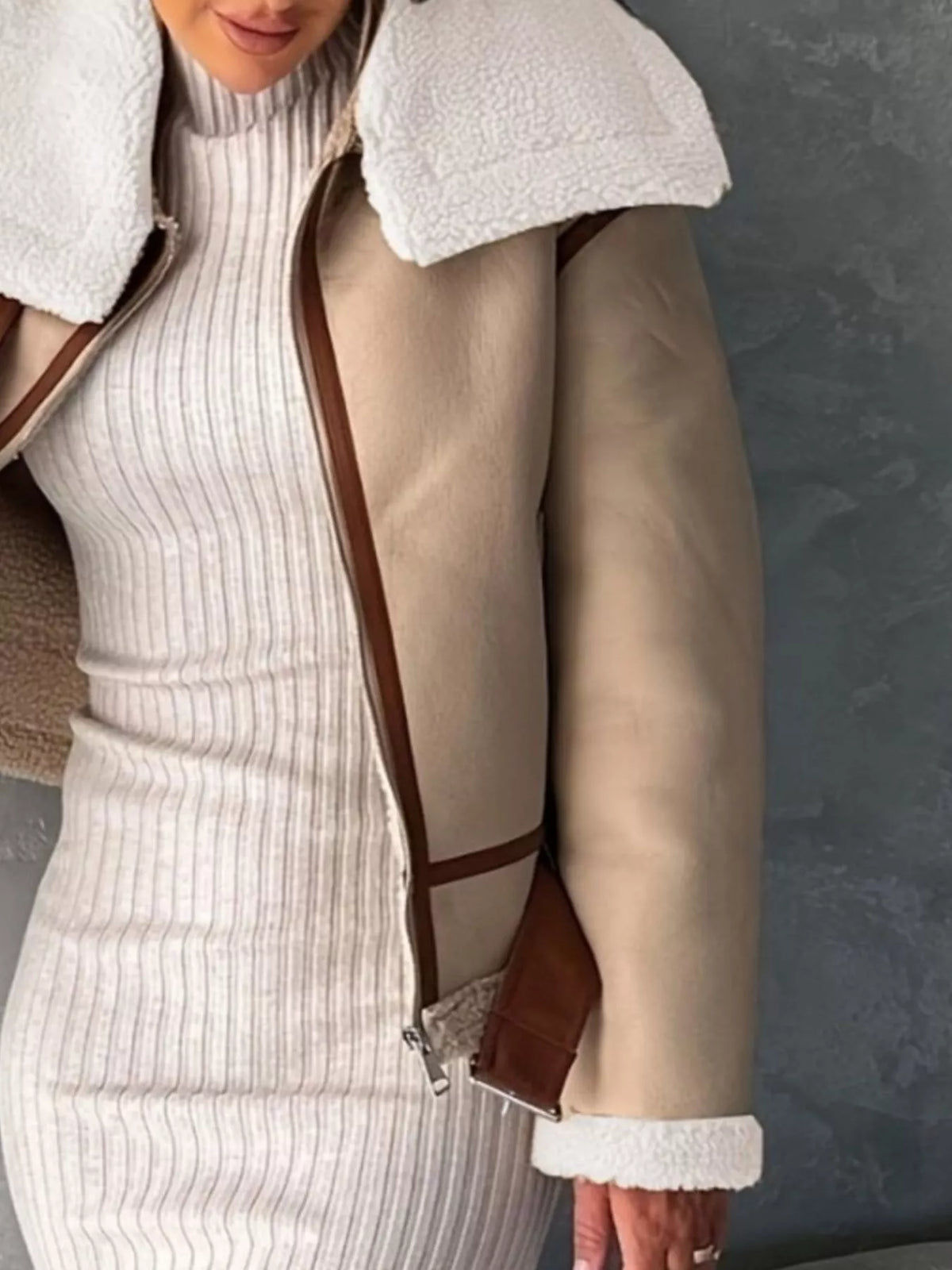 Shearling Lined Zip Up Jacket, view 5