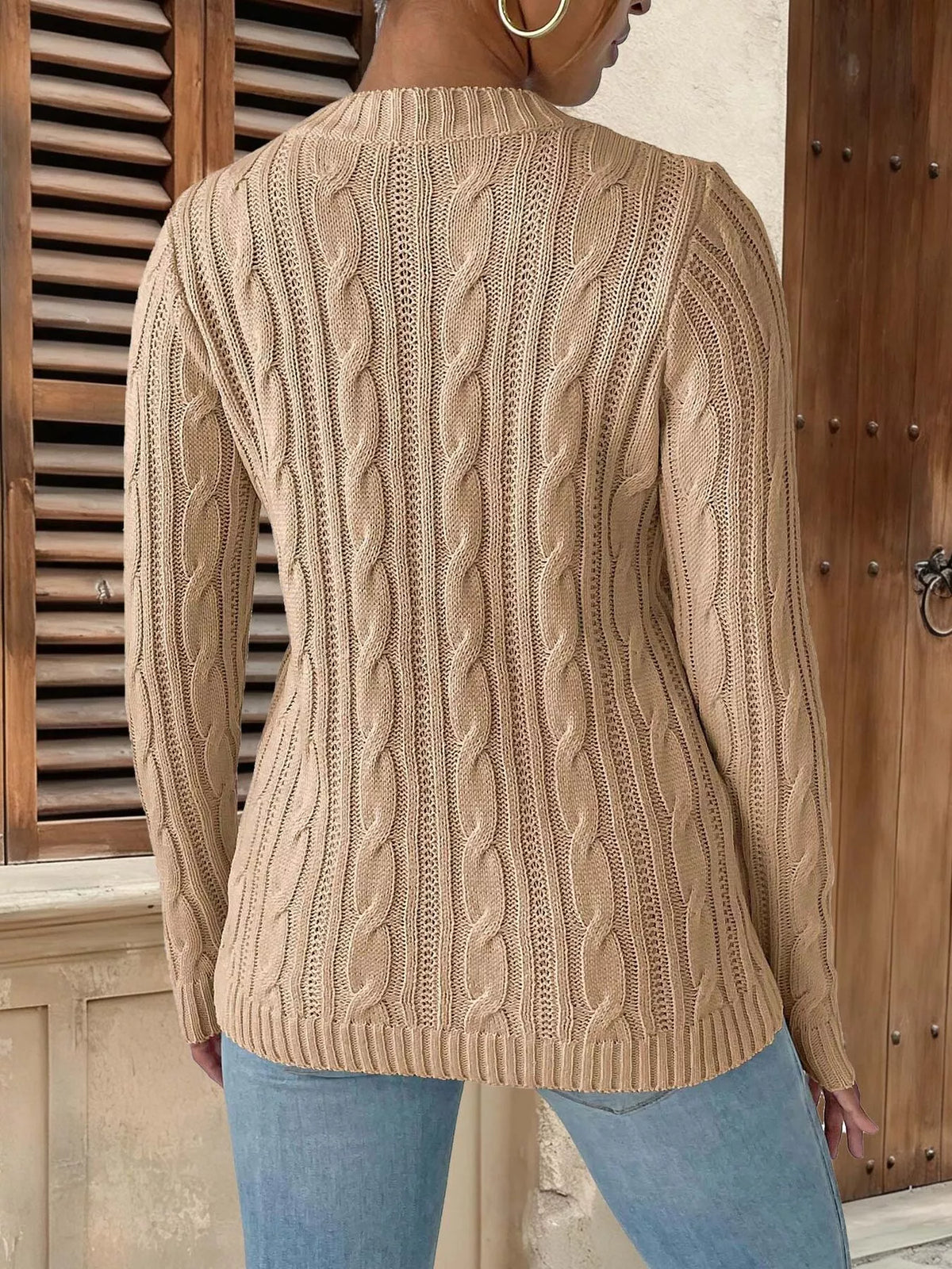 Strawberry Embellished Cable Knit Round Neck Sweater, view 8