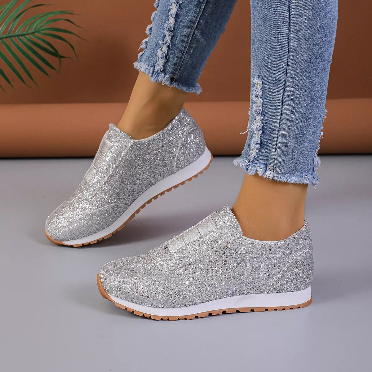 Round Toe Glitter Slip-Ons - Lilixa.store