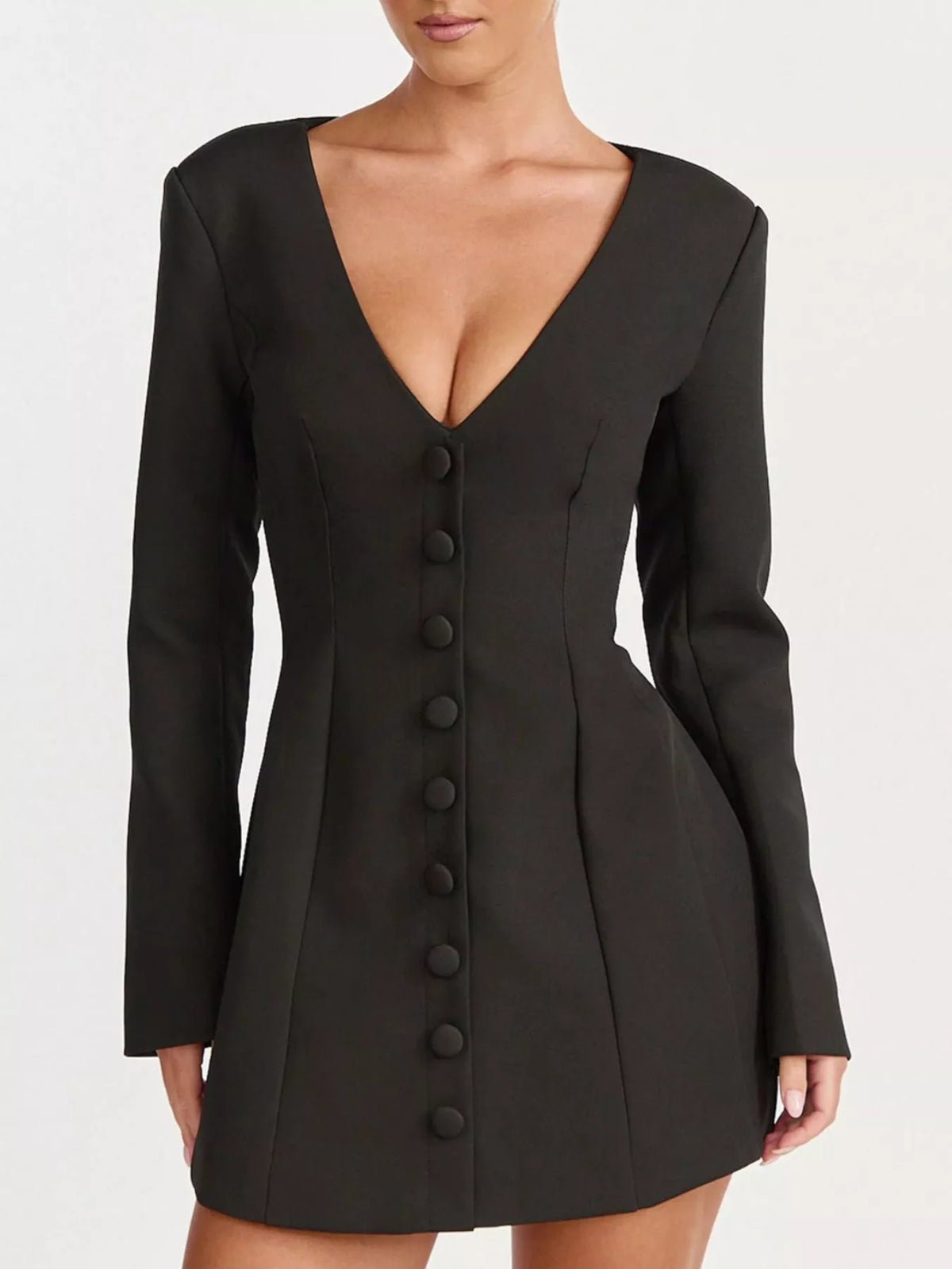 Deep V-Neck Button-Down Blazer Dress, view 5
