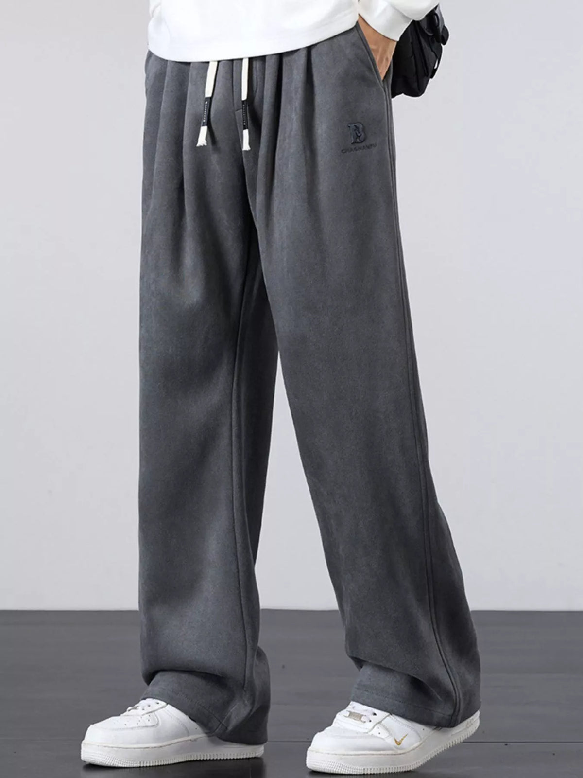 Men's Plus Size Casual Loose-Fit Drawstring Pants in Gray