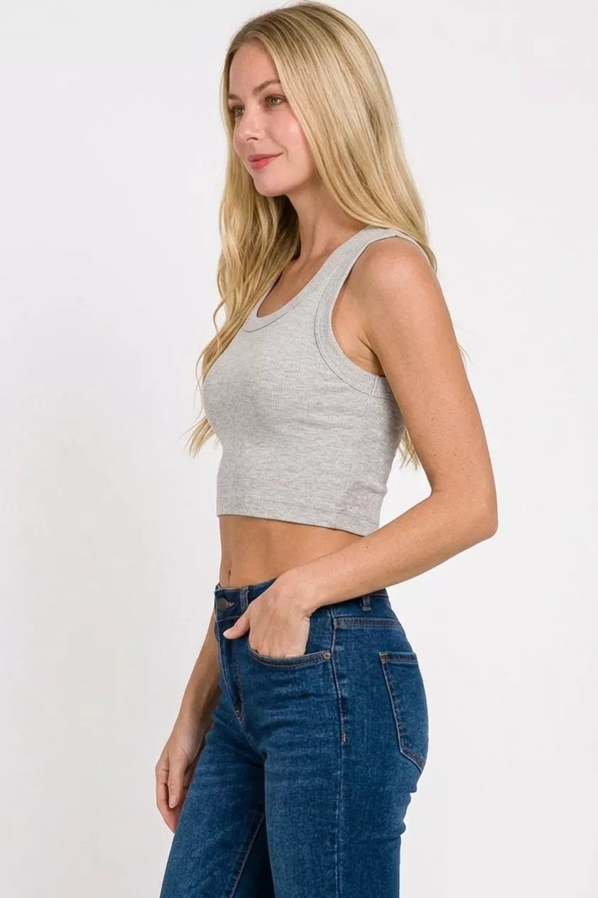 Zenana Ribbed Scoop Neck Cropped Tank Top - Lilixa.store