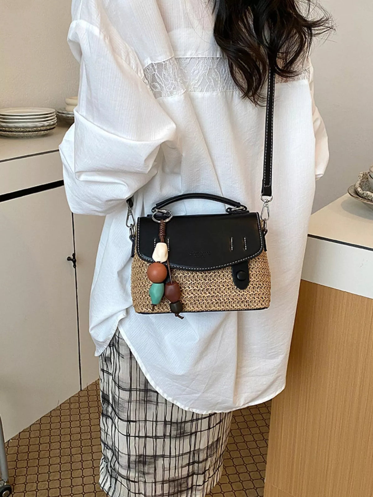 Two-Tone Woven Crossbody Bag - Lilixa.store