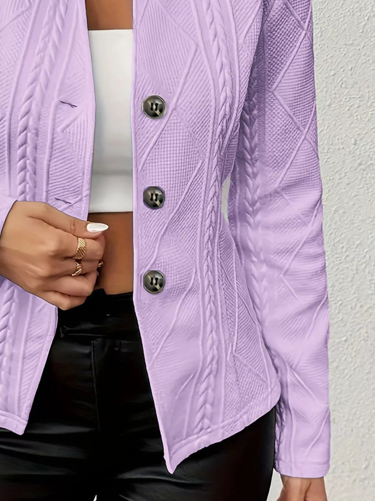 Textured Knit Button-Front Blazer - Lilixa.store