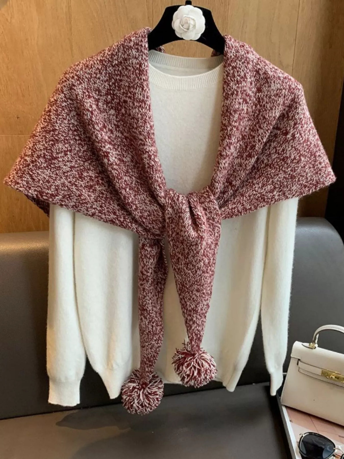 100% Wool Pom-Pom Knitted Scarf - Lilixa.store