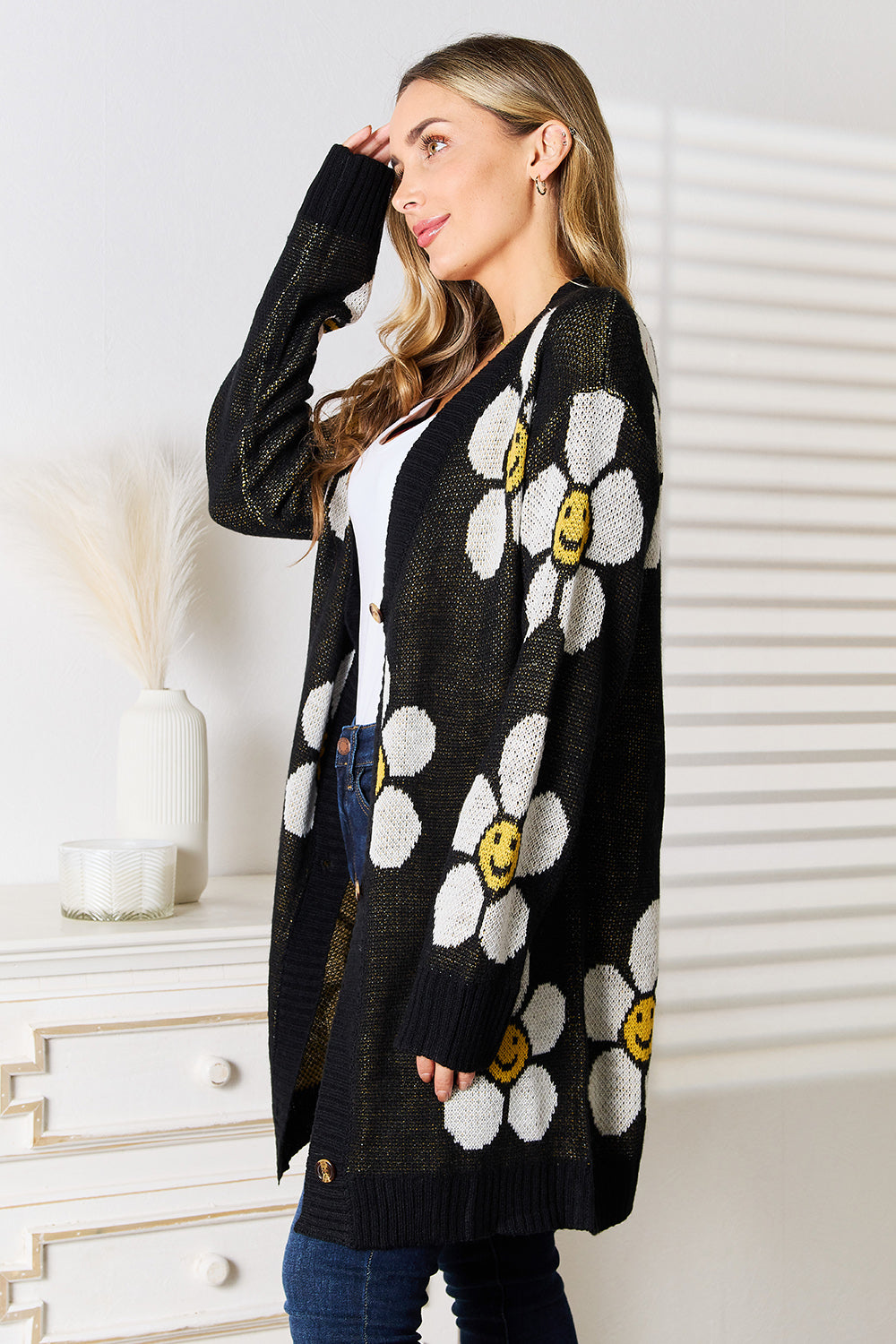 Perfee Floral Button Down Longline Cardigan - Lilixa.store