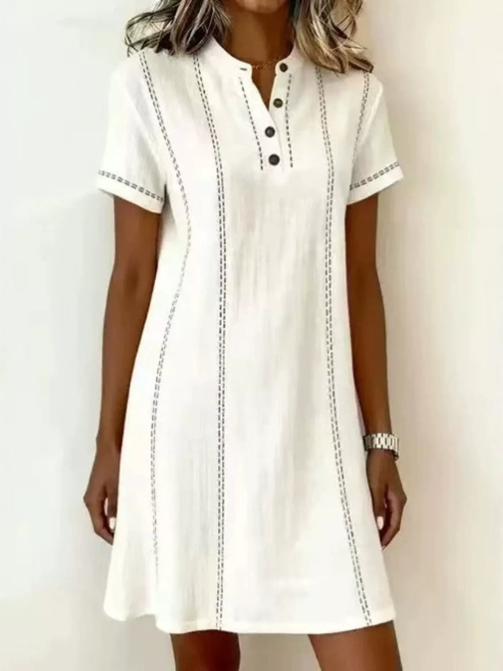 Full Size Button Detail Short Sleeve Shift Dress Plus Size - Lilixa.store
