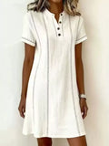 Full Size Button Detail Short Sleeve Shift Dress Plus Size - Lilixa.store