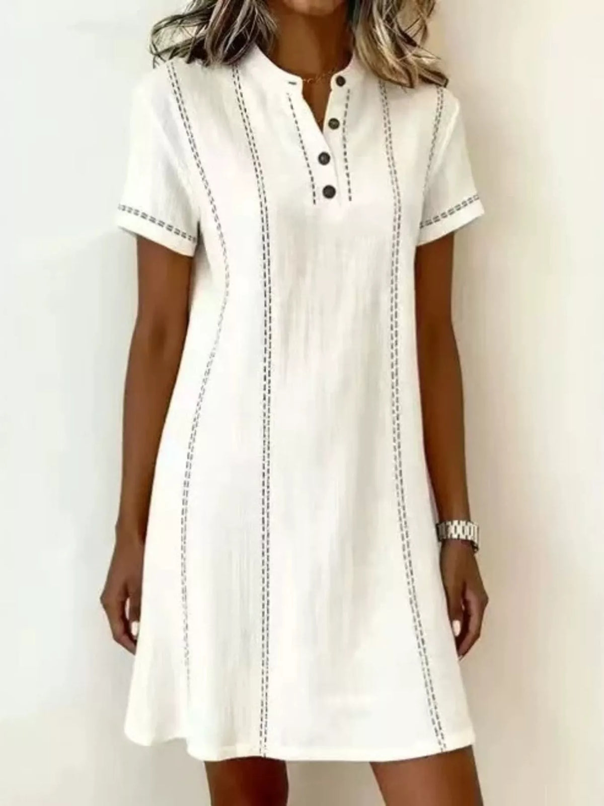 Full Size Button Detail Short Sleeve Shift Dress Plus Size - Lilixa.store