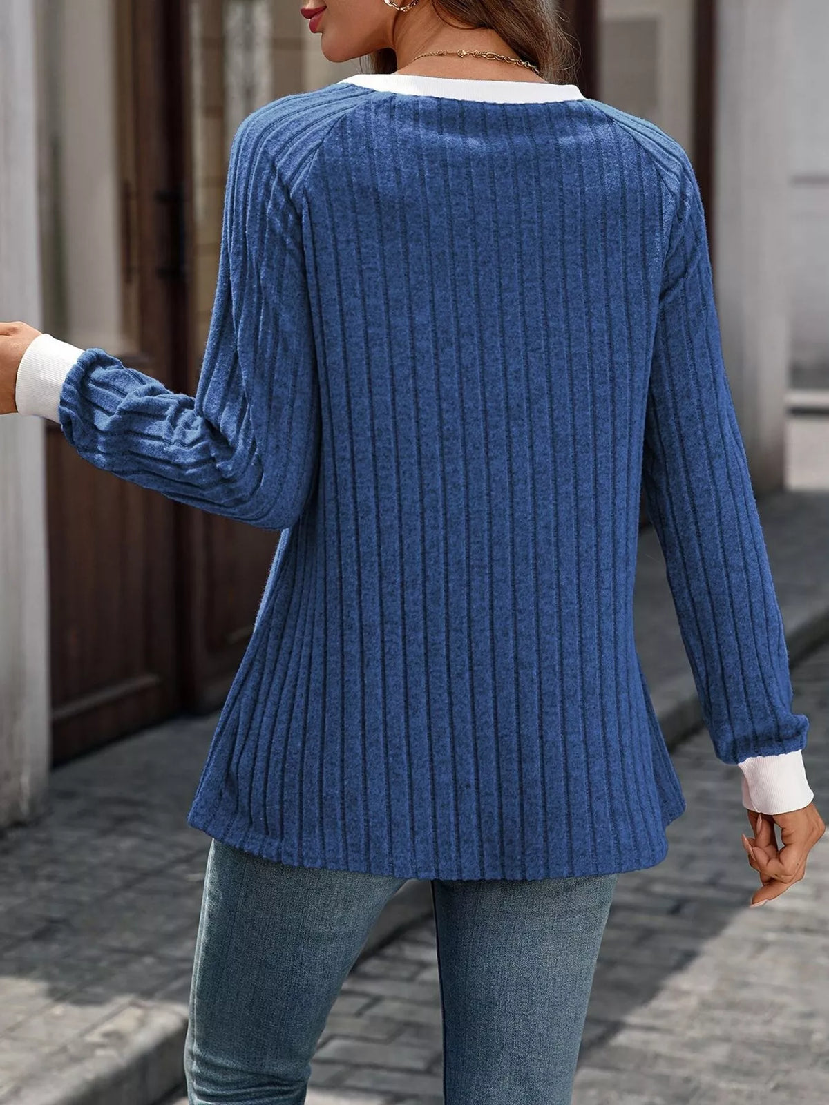 Ribbed Round Neck Raglan Sleeve Knit Top - Lilixa.store