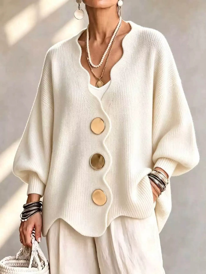 Full Size Scalloped-Edge Oversized Button-Down Cardigan Plus Size - Lilixa.store