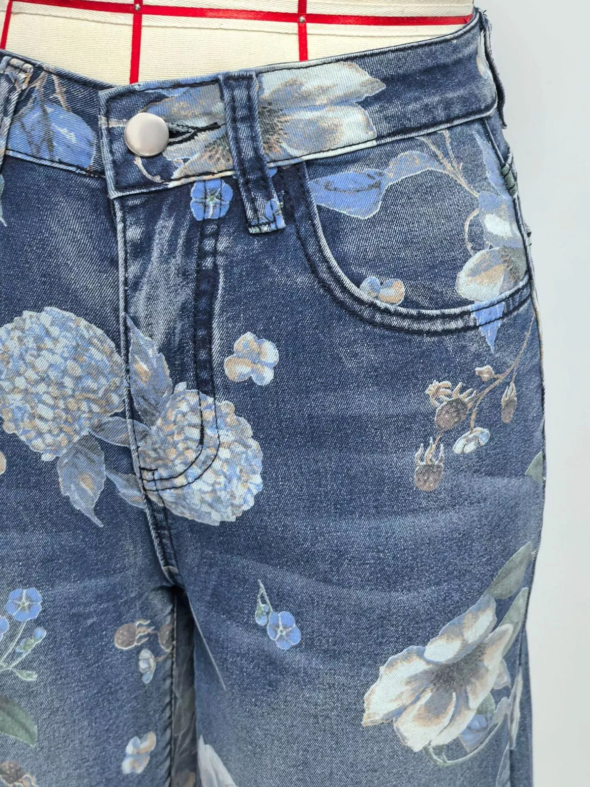 Floral Print Denim Shorts in Blue, view 6