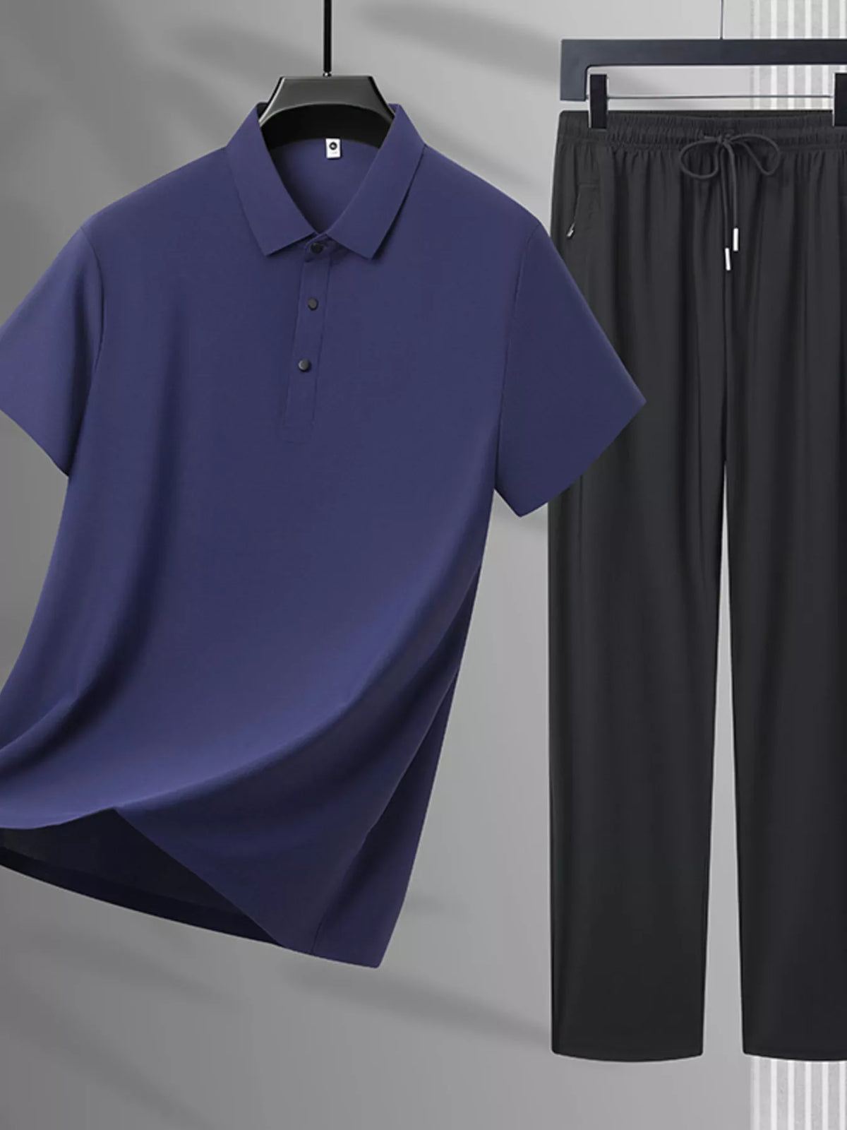 Men's Plus Size Button Detail Polo and Pants Set in Royal Blue