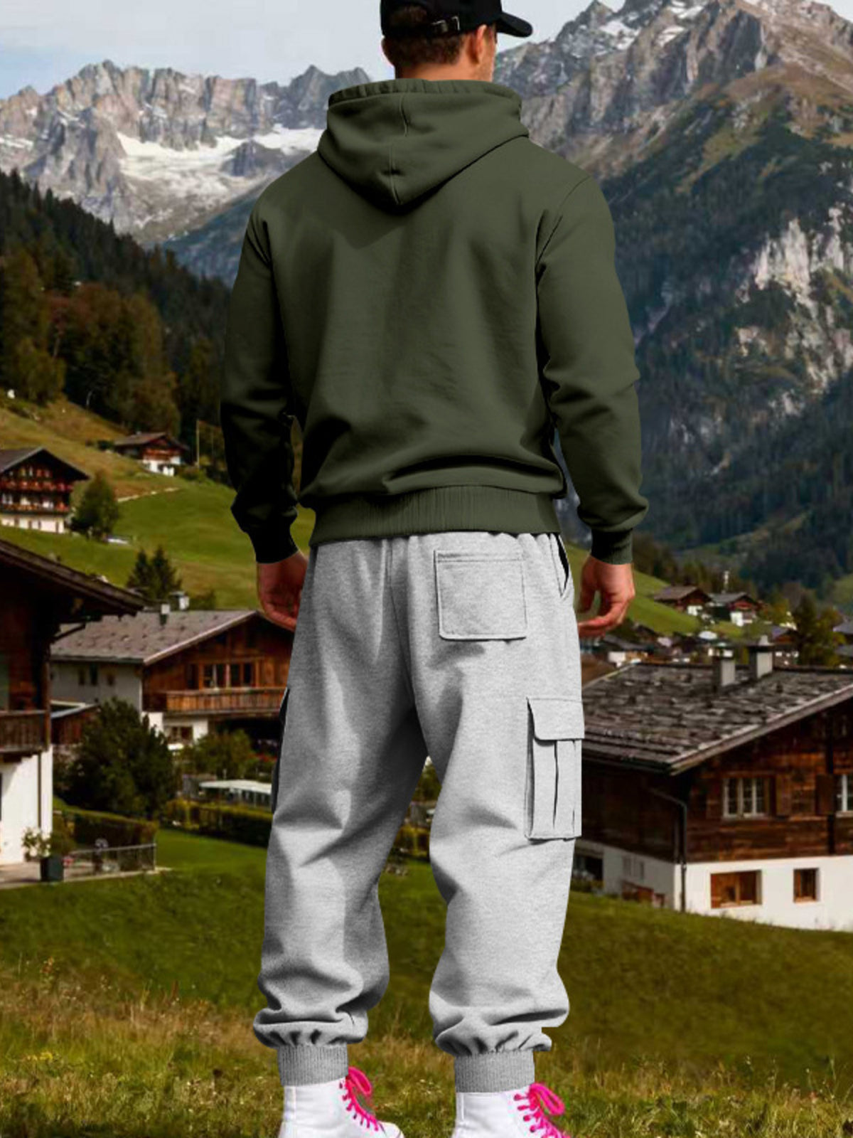 Men's Full Size Kangaroo Pocket Hoodie and Sweatpants Two-Piece Set Plus Size