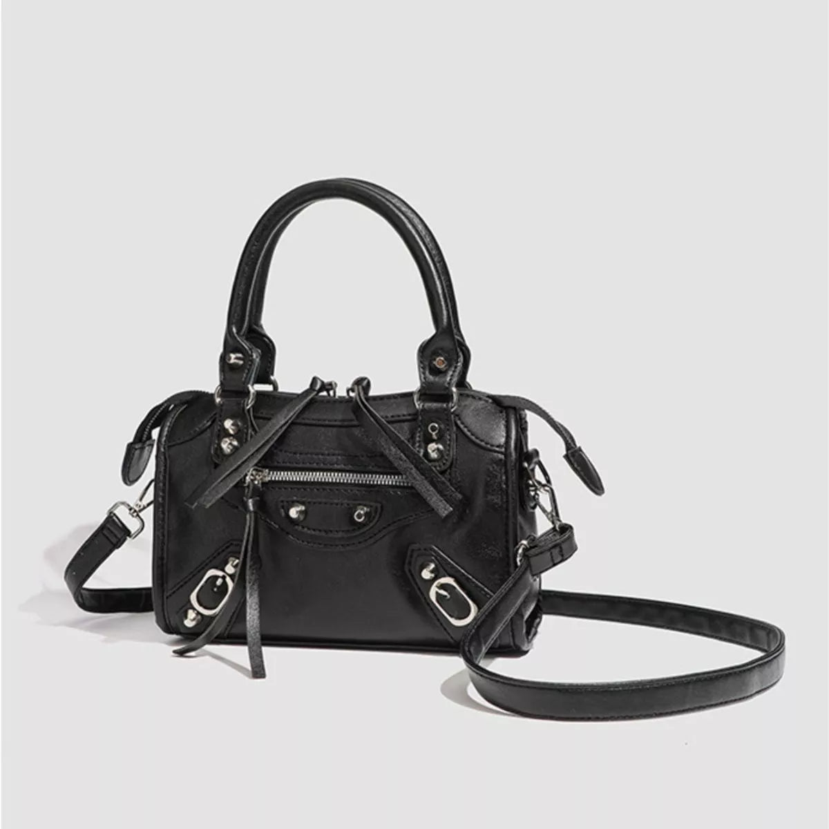 Motorcycle Style Studded Leather Crossbody Bag