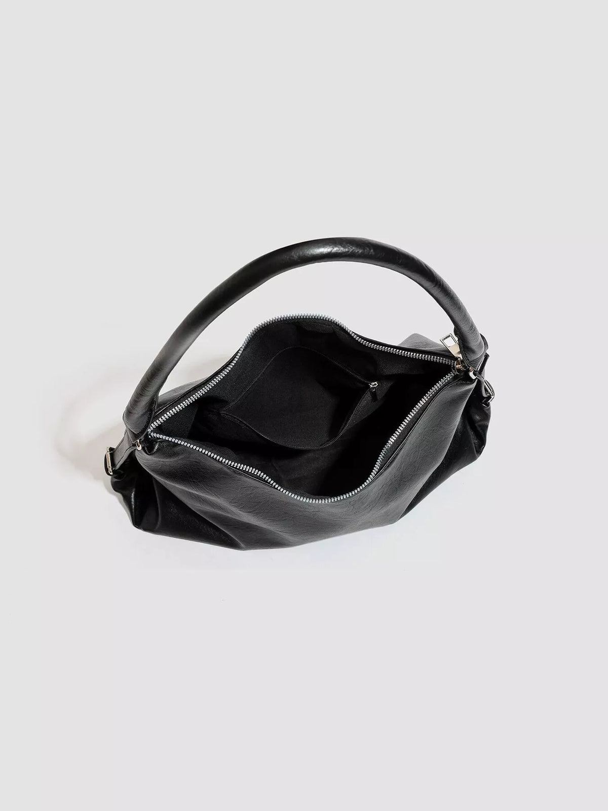 PU Leather Shoulder Bag with Decorative Charm in Black, view 7