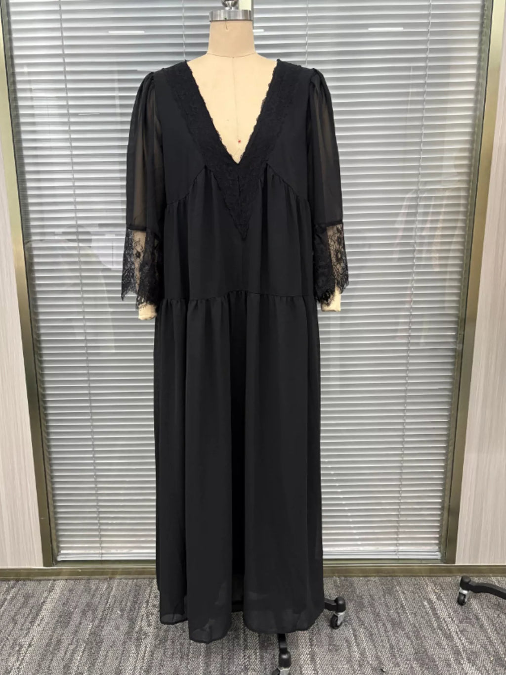 Lace Trim V-Neck Maxi Dress - Lilixa.store