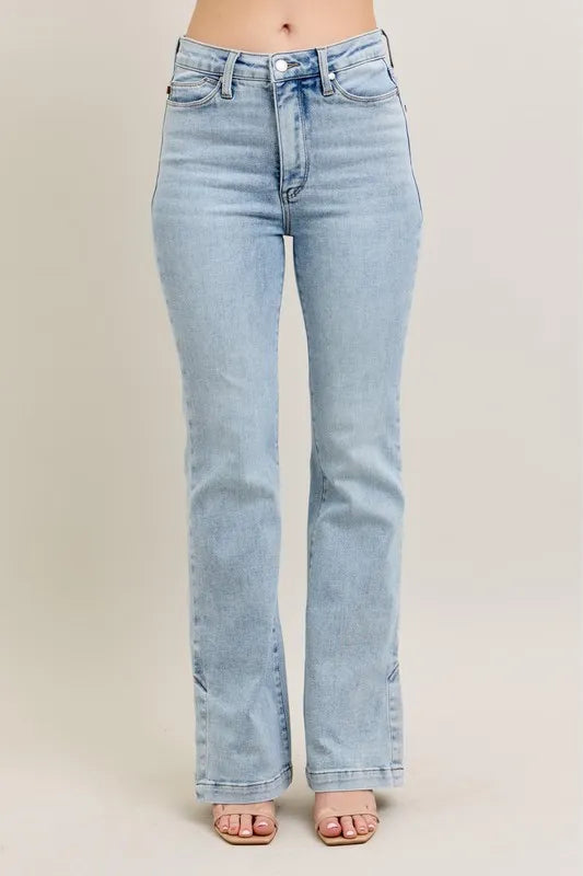 Judy Blue Full Size Tummy Control Vintage Wash Side Slit Slim Boot Jeans Plus Size - Lilixa.store